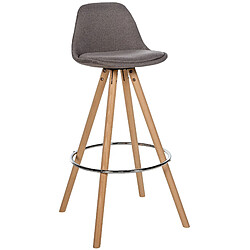 Decoshop26 Tabouret de bar chaise haute x1 repose-pieds style scandinave en tissu taupe structure en bois clair rond 10_0004635