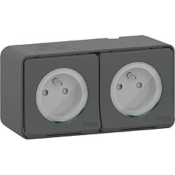 prise 2 p+t - double - gris - saillie - schneider electric mur36028