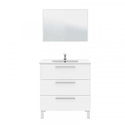 Dansmamaison Meuble sous vasque 3 tiroirs 80 cm + vasque + miroir Blanc - ENATHA