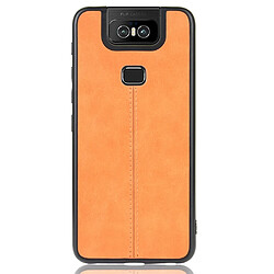 Wewoo Coque Rigide Pour Asus Zenfone 6 ZS630KL Antichoc Couture Motif Vache Peau PC + PU + TPU Orange