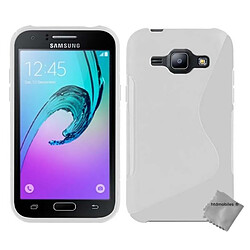 Htdmobiles Coque silicone gel fine pour Samsung Galaxy J1 (2016) + verre trempe - BLANC