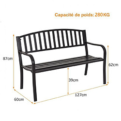 Helloshop26 Banc de jardin 3 personnes extérieur en acier 127 x 60 x 87 cm noir 20_0004780