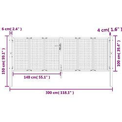 vidaXL Portail de jardin anthracite 300 x 150 cm acier pas cher