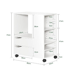 SoBuy FBT129-W Caisson de Bureau à 2 Tiroirs Support Imprimante sur Roulettes Bureau Mobile avec Étagères Ouvertes pour Documents Format A4