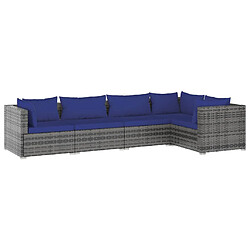 vidaXL Salon de jardin 5 pcs avec coussins résine tressée gris