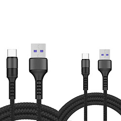 Cables X2 USB / Type-C Charge Rapide 3A Nylon Renforce Noir 1m Pour Samsung A13 / A33 / A53 / S22 / S22 Plus / S22 Ultra Little Boutik®