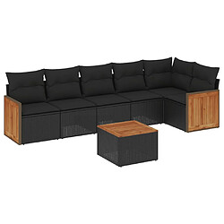 vidaXL Salon de jardin 7 pcs avec coussins noir résine tressée