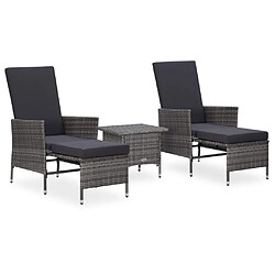 vidaXL Salon de jardin 3 pcs avec coussins Résine tressée Gris