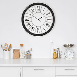 WOMO-DESIGN | Grande Horloge Murale XXL Göteborg Ronde Ø71 cm Blanc-Noir, en Bois-Métal, Style Vintage, Décoration Rétro, Chiffres Romains, Mouvement Silencieux, pour Salon Cuisine Salle à Manger pas cher