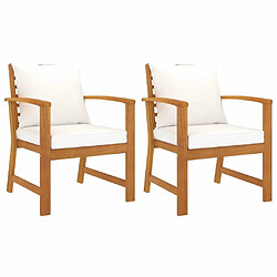 Maison Chic Lot de 2 Chaises de jardin,Fauteuil d'extérieur avec coussin crème Bois d'acacia massif -MN43524