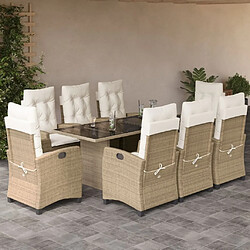 vidaXL Ensemble à manger de jardin et coussins 9 pcs beige Poly rotin