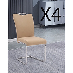 Pegane Lot de 4 chaises de salle à manger en tissu jarama coloris beige avec pieds coloris chromé - Longueur 44 x profondeur 61 x hauteur 98 cm