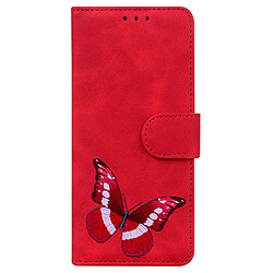 Etui en PU fermeture magnétique, anti-rayures, motif papillon avec support, rouge pour votre Google Pixel 6a