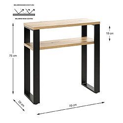 Pegane Meuble console, table console en bois coloris chêne et métal noir -longueur 70 x profondeur 28 x hauteur 75 cm