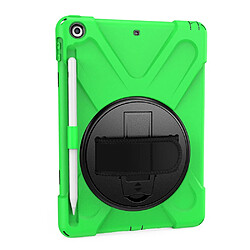 Coque en TPU Combo en forme de X avec dragonne et béquille pivotante à 360 degrés vert pour votre Apple iPad 9.7 pouces (2018)/(2017)