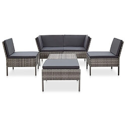 vidaXL Salon de jardin 6 pcs avec coussins résine tressée gris