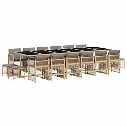 vidaXL Ensemble à manger de jardin et coussins 17 pcs mélange beige