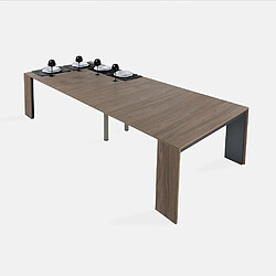 Inside 75 Table console extensible 12 couverts LEONARDO 45/270x120x75cm coloris noyer gris ardoise