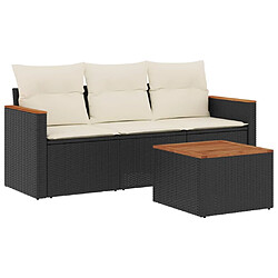 vidaXL Salon de jardin 4 pcs avec coussins noir résine tressée