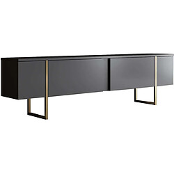 Hanah Home Meuble TV en aggloméré et métal Luxe anthracite + doré. Meuble TV en aggloméré et métal Luxe anthracite + doré