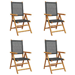 vidaXL Chaises inclinables de jardin lot de 4 noir rotin bois massif