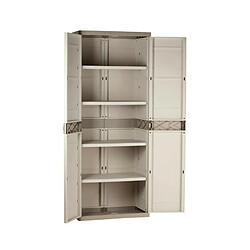 TITANIUM PLASTIKEN Armoire haute 2 portes avec etageres 70 x 44 x 176 cm Beige et Taupe Gamme TITANIUM Interieur et Exterieur