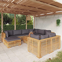 Maison Chic Salon de jardin 10 pcs + coussins - Mobilier/Meubles de jardin - Table et chaises d'extérieur Bois de teck solide -MN36246