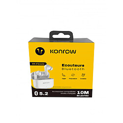 Konrow KTWSBT - Écouteurs Bluetooth (10m, Blanc, Version 5.2) - Emballage Original