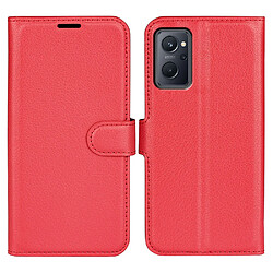 Etui en PU texture litchi, fermeture magnétique avec support, rouge pour votre Realme 9i