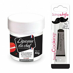 Scrapcooking Colorant alimentaire en poudre rouge 40 g + Stylo glaçage noir