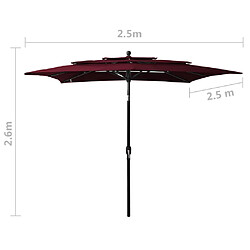 vidaXL Parasol de jardin à 3 niveaux mât en aluminium rouge bordeaux pas cher