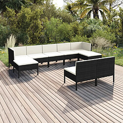 vidaXL Salon de jardin 9 pcs avec coussins Résine tressée Noir