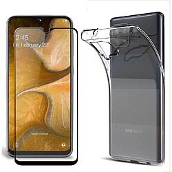 Pack coque transparente en TPU et Vitre protection écran en verre trempé FULL cover noir pour Samsung Galaxy A02s 4G - XEPTIO