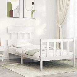 Maison Chic Lit adulte - Cadre Structure de lit avec tête de lit Contemporain blanc 90x200 cm bois massif -MN50668