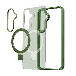 Avizar Coque pour Samsung Galaxy S24 Anneau Compatible MagSafe Support Stand Vert Foncé