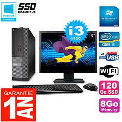 PC DELL 3020 SFF Ecran 19" Core I3-4130 RAM 8Go Disque Dur 120 Go SSD Wifi W7 - Occasion