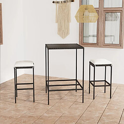 Maison Chic Ensemble de bar de jardin 3 pcs et coussins,Table + chaises + coussins de jardin Résine tressée Noir -GKD321278