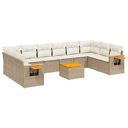 Maison Chic Salon de jardin 11 pcs avec coussins | Ensemble de Table et chaises | Mobilier d'Extérieur beige résine tressée -GKD68153