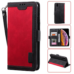 Etui en PU style d'épissage vintage avec support rouge pour votre Apple iPhone XR 6.1 pouces