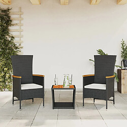 vidaXL Ensemble à manger de jardin avec coussins 3 pcs Noir