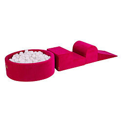 MeowBaby Aire de Jeux en Mousse avec Piscine a Balles, 3 éléments, 200 Balles, Velour, Magenta : Blanc