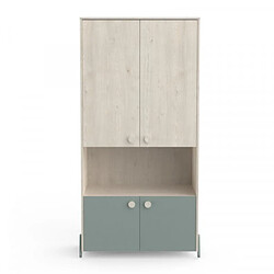 Dansmamaison Armoire 4 portes battantes 1 niche Bois Beige/vert - SASHA