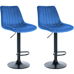 Decoshop26 Lot de 2 tabourets de bar réglable en hauteur pivotant à 360° assise en velours bleu couture verticale pied métal noir 10_0004428