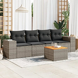 Maison Chic Salon de jardin 5 pcs avec coussins | Ensemble de Table et chaises | Mobilier d'Extérieur gris résine tressée -GKD17653