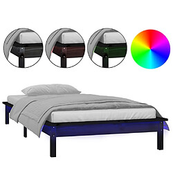 vidaXL Cadre de lit à LED sans matelas noir 75x190 cm bois massif