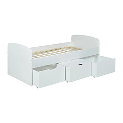 Vente-Unique Lit LOUANE avec 2 tiroirs et 1 coffre de rangement - 90 x 190 cm - Blanc + Matelas pas cher