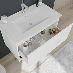 Kiamami Valentina MEUBLE SUSPENDU POUR SALLE DE BAIN AVEC TIROIR ET COMPARTIMENT OUVERT BLANC ASPECT BOIS | VENEZIA