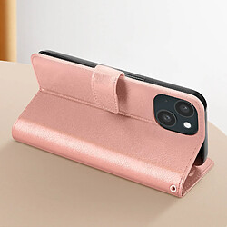 Mayaxess Étui pour iPhone 15 Portefeuille Fonction Support avec Dragonne Rose Champagne