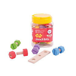 Bigjigs Toys Pot d'écrous et de boulons en bois