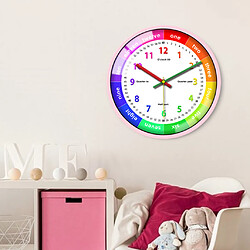 Avis 12 '' Horloge Murale Colorée Enfants école Classe Indiquant L'heure Cadre Rose C